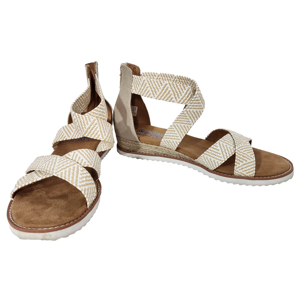 BOBS Skechers Womens Sandals 10 Gladiator Style Neutral Wedge Heel Memory Foam